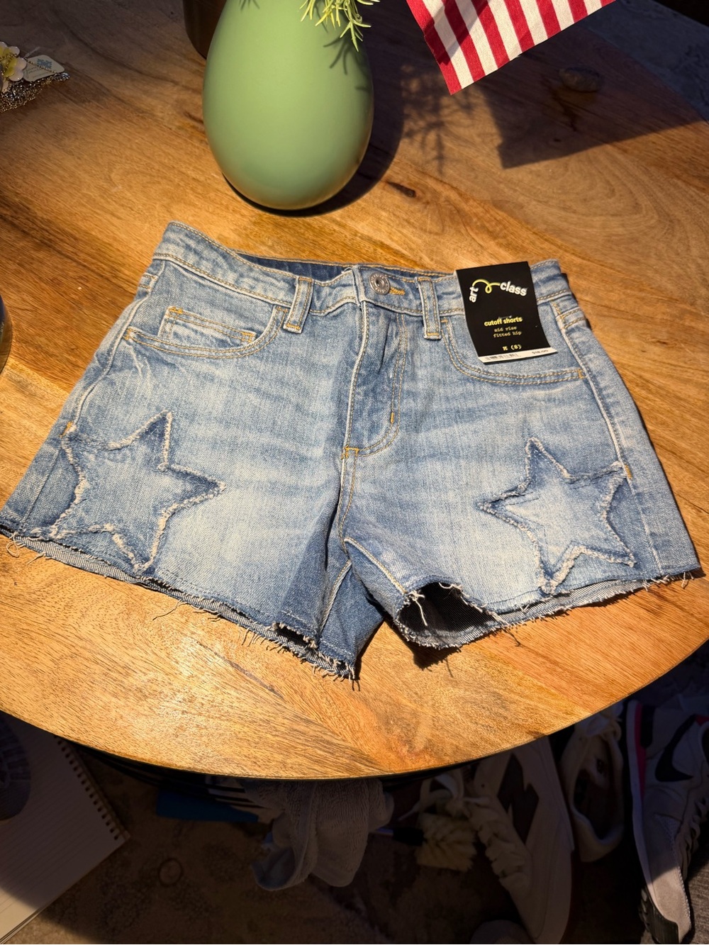 Girls Sz.8 art class Light Blue Star Appliqué Denim Shorts